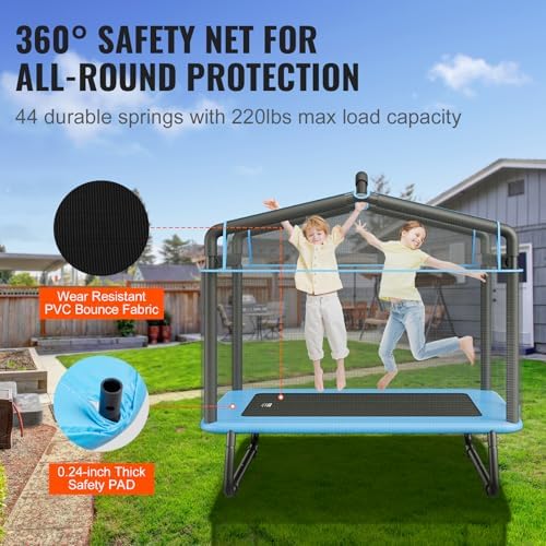 VEVOR 6FT Trampoline 72" Indoor/Outdoor Trampoline, Safety Enclosure Net, Gymnastics Bar - Image 4