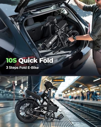 Isinwheel 500W Electric Bike for Adults 280.8Wh Battery Smart Uphill Folding Ebike 14"/16" Adults Teens