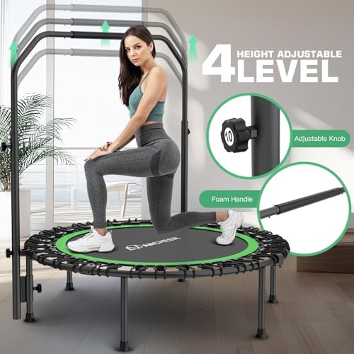 ANCHEER 40"/48" Foldable Mini Trampoline, Adult Exercise Trampoline for Home, with 4 Level Adjustable Foam Handle and Re