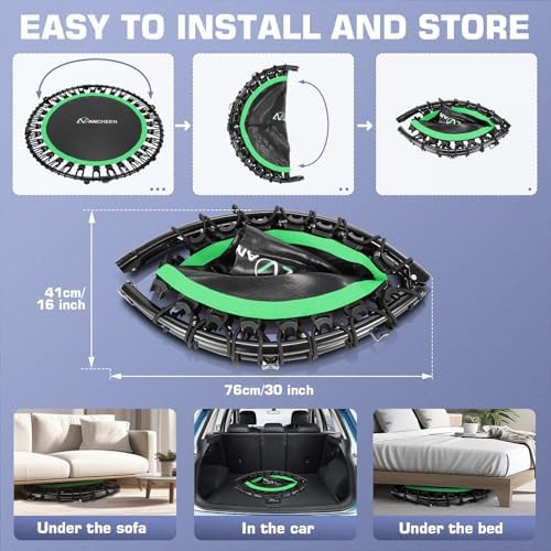 ANCHEER 40"/48" Foldable Mini Trampoline, Adult Exercise Trampoline for Home, with 4 Level Adjustable Foam Handle and Re
