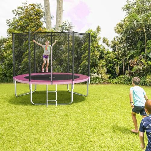 AOTOB 8 FT Trampoline Safety Enclosure Net for Kids Outdoor & Kids Jump Mat with Spring Pad & Ladder