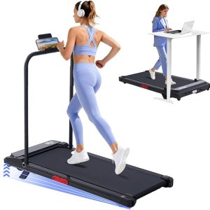Portable Foldable Walking Pad with Handle Bar and Adjustable Incline, Under Desk Walking Pads Treadmill with Incline and Handles