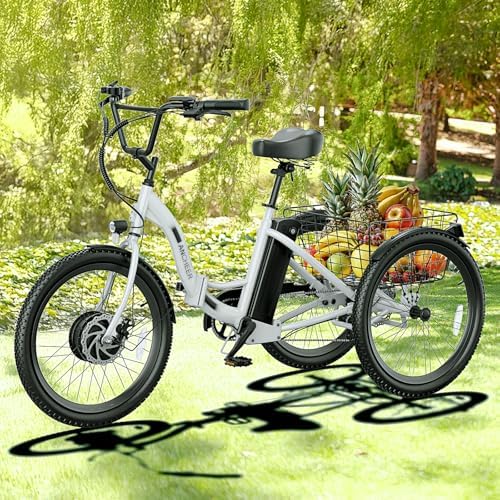 ANCHEER 350W Peak 550W Electric Tricycle for Adults, 48V 499Wh Folding Trike, 24" Rear Differential Basket E-Bike, 15.5M