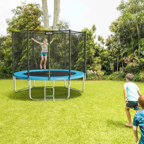 AOTOB 8 FT Trampoline Safety Enclosure Net for Kids Outdoor & Kids Jump Mat with Spring Pad & Ladder