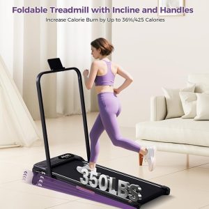 Portable Foldable Walking Pad with Handle Bar and Adjustable Incline, Under Desk Walking Pads Treadmill with Incline and Handles