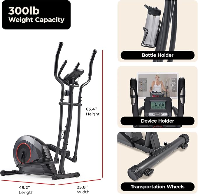 Smart Upright Elliptical w/Pulse Sensor Built-in, Indoor Full-Body Cross-Training & Cardio Exercise Machine for Home - Image 4