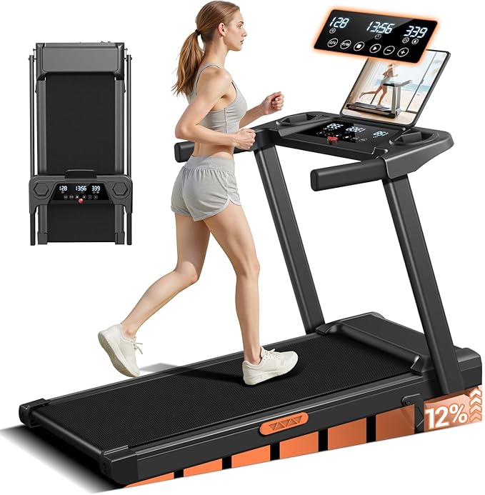 12% Incline Treadmill with Handle, 3-in-1 Portable Treadmills for Home and Office