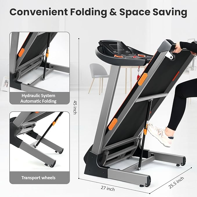 Foldable Treadmills for Home, 3.5HP Auto Incline Treadmill with Wide Belt & Handle Bar - Image 3