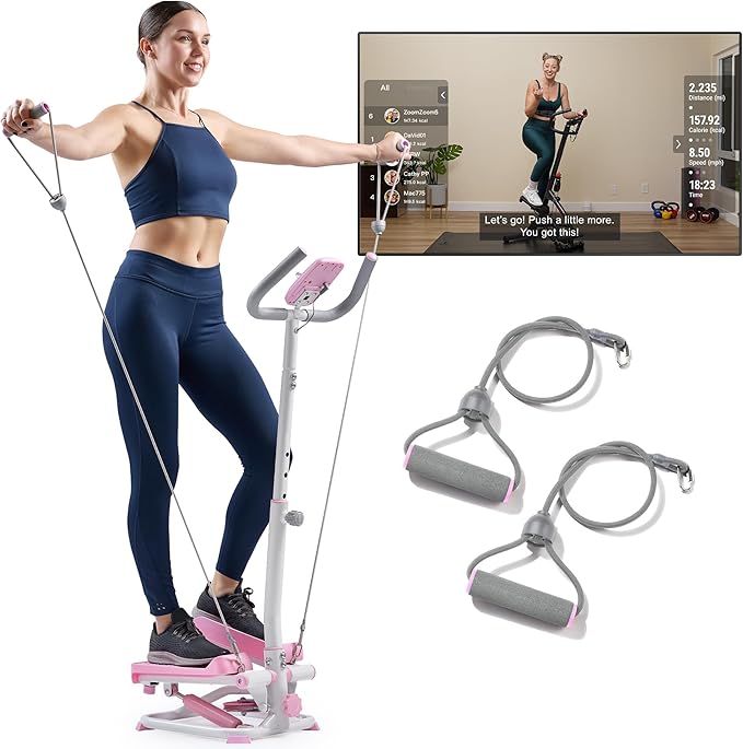 Total Body 2-in-1 Smart Stepper Machine for Home with Handlebar and Resistance Bands
