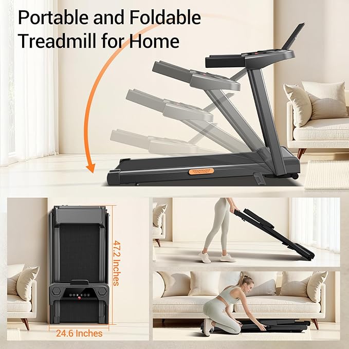 12% Incline Treadmill with Handle, 3-in-1 Portable Treadmills for Home and Office - Image 3