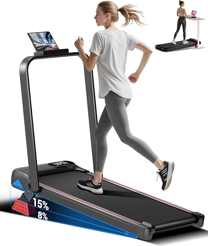 15% Incline Walking Pad Treadmill with Handle Bar - 2.5HP Quiet Folding Treadmill for Home Office Under Desk Portable Walking Pad with 300LBS Capacity