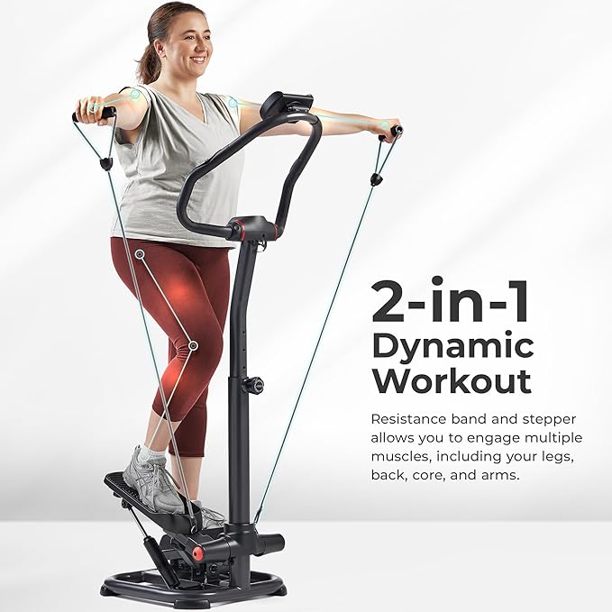2-in-1 Premium Power Stepper with 400lbs Weight Capacity and Resistance Bands