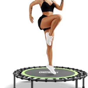 ONETWOFIT Silent Mini Trampoline for Adults | Indoor Exercise Fitness Trampoline | Max Load 330lbs | Rebounder Workout |
