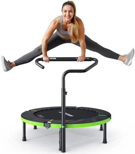 BCAN 40"/48" Foldable Mini Trampoline for Adults Indoor Workout | BCAN U/T Adjustable Foam Handle Rebounder Trampoline