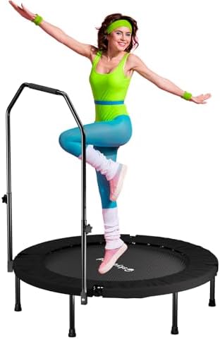 Adults 40" Foldable Rebounder Trampoline - Stable Quiet Fitness Equipment with Max 350lbs Load Capacity, Adjustable U-Ba