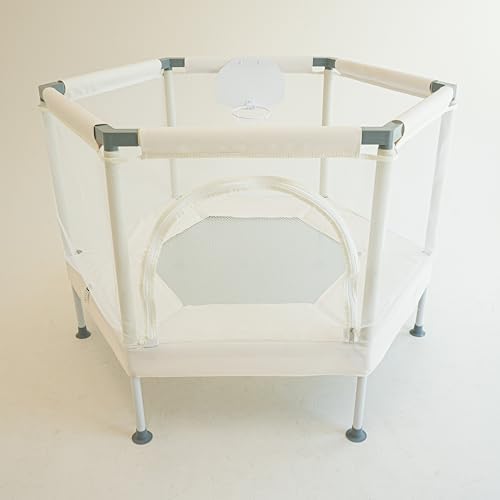 Aesthetic Kids Trampoline with Safety Net & Basketball Hoop, Ultra Safe No-Gap Design, Gifts for Boys & Girls Indoor and