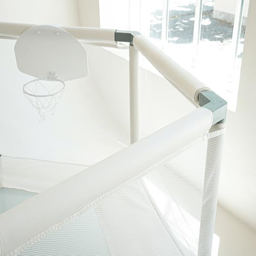 Aesthetic Kids Trampoline with Safety Net & Basketball Hoop, Ultra Safe No-Gap Design, Gifts for Boys & Girls Indoor and