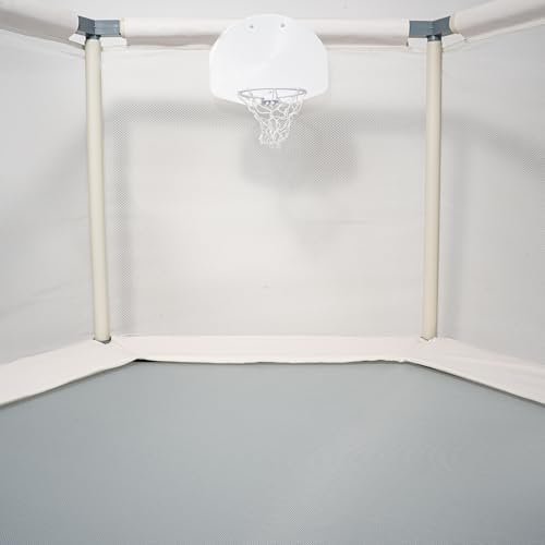 Aesthetic Kids Trampoline with Safety Net & Basketball Hoop, Ultra Safe No-Gap Design, Gifts for Boys & Girls Indoor and