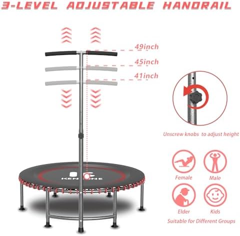 Low-Impact Rebounder Trampoline for Adults with Bungee, 450/550LBS | Quiet Mini Exercise Trampoline with Adjustable U/T