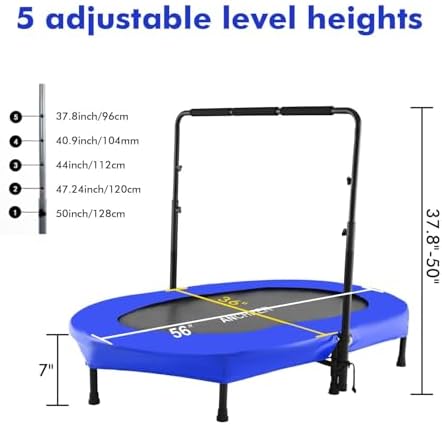 Kids Toddler Trampoline Indoor Outdoor Games 56" 220LBS Capacity Foldable Safety Handrail ASTM Certified