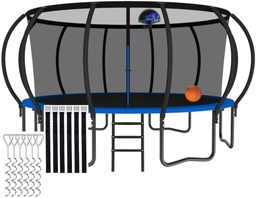 Tranpoline 1500LBS for Kids and Adults with Enclosure Net and Basketball Hoop