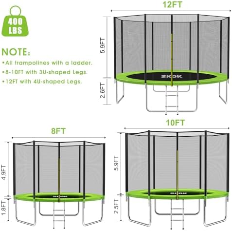 SKOK 8FT Trampolines for Kids and Adults - 400LBS Outdoor Green Trampoline - ASTM Approved - ASTM Approved Trampoline fo