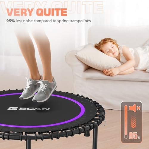 BCAN 40"/48" Mini Rebounder Trampoline for Adults with Bar: Whole-Body Workout & Relaxation at Home, Stable & Quiet, Adj