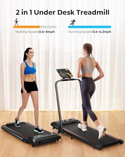 Portable Compact Under Desk Treadmill with App Remote Control and LED Display 2 in 1 Foldable Treadmill with Incline for