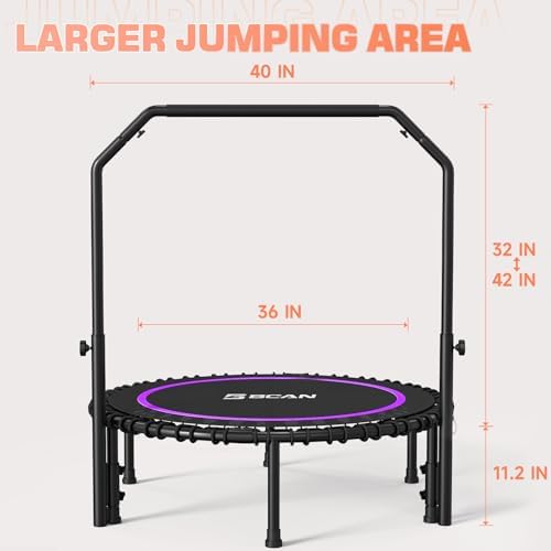 BCAN 40"/48" Mini Rebounder Trampoline for Adults with Bar: Whole-Body Workout & Relaxation at Home, Stable & Quiet, Adj