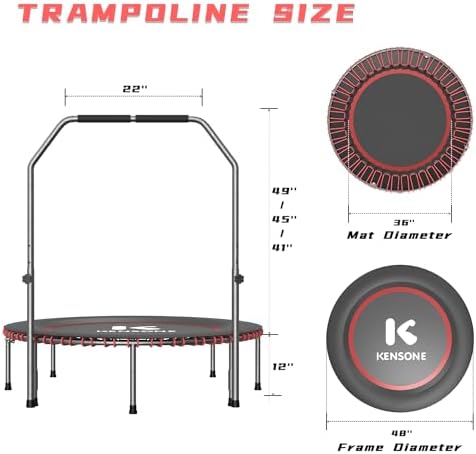 Low-Impact Rebounder Trampoline for Adults with Bungee, 450/550LBS | Quiet Mini Exercise Trampoline with Adjustable U/T