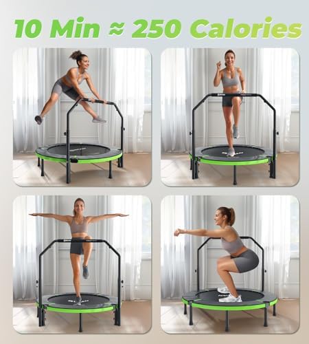 BCAN 40"/48" Foldable Mini Trampoline for Adults Indoor Workout | BCAN U/T Adjustable Foam Handle Rebounder Trampoline