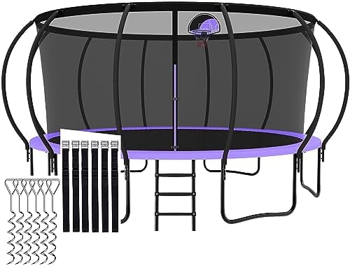 Tranpoline 1500LBS for Kids and Adults with Enclosure Net and Basketball Hoop