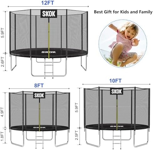 SKOK Kids Outdoor Trampoline, 400LBS ASTM Approved Net Trampoline, Kid Friendly, Outdoor Play, Durable and Safe, 12ft Di