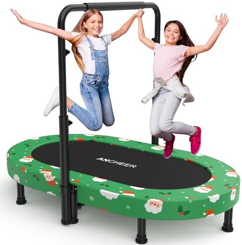 ANCHEER Mini Trampoline for Kids & Toddlers - Indoor/Outdoor Rebounder with Adjustable Handle ANCHEER 56'' Safe Oval Fit