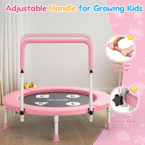 BCAN 36" Toddler Trampoline for Kids Ages 1-6: Safe, Foldable & Adjustable, Indoor & Garden Use, Gift for Boys and Girls