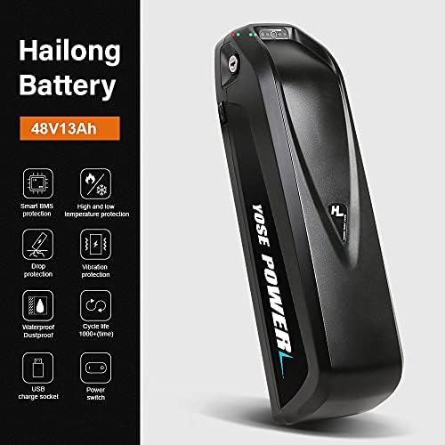 Yose 36V 13Ah 48V 13Ah Electric Bicycle Battery Down Tube Battery Safe Lock Led Indicator Light