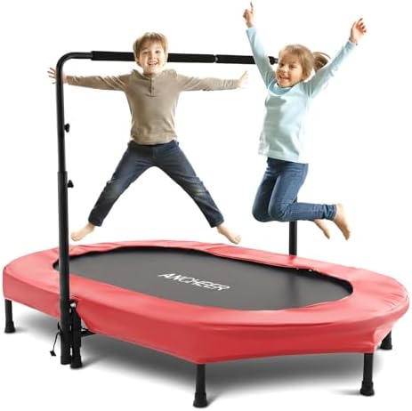 Kids Toddler Trampoline Indoor Outdoor Games 56" 220LBS Capacity Foldable Safety Handrail ASTM Certified