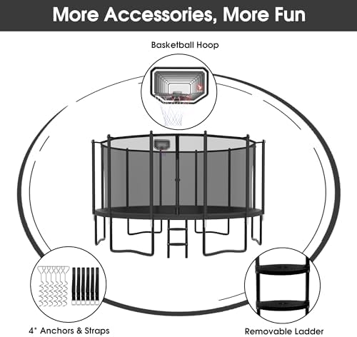 YORIN 16FT Tranpoline Outdoor with Basketball Hoop & Net YORIN 1500 LBS Tranpoline ASTM Approved for Kids and Adults YOR