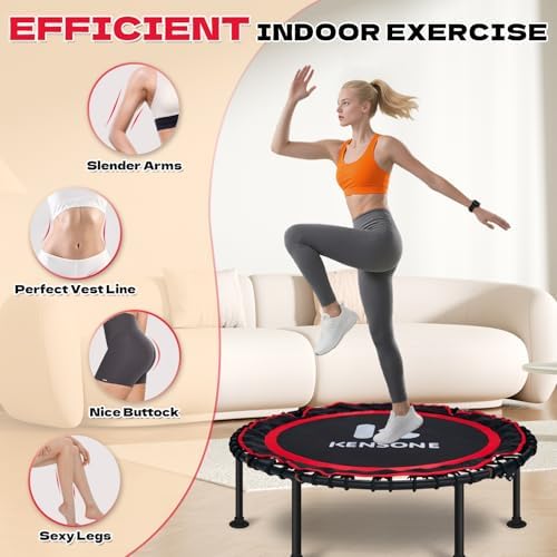 450/550 Lbs Quiet Indoor Mini Trampoline for Adults | Fitness Gym Workout | 40/48" Foldable Rebounder Trampoline with Bu