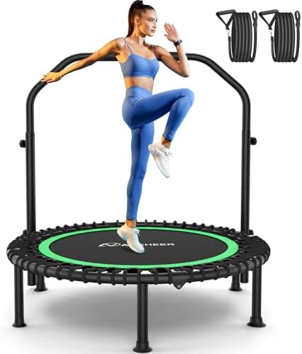 Ancheer Bungee Rebounder Trampoline, Foldable Fitness Trampoline with Resistance Ropes, 450-550LBS Capacity, Safe for Ho