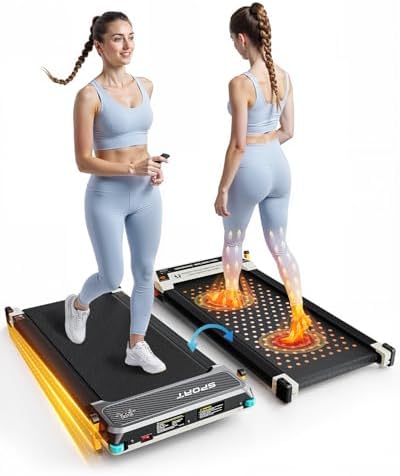 FUNRAY Versatile Walking Pad Treadmill with Incline - Dual-Sided Under Desk Treadmill with Foot Massage for Home & Offi