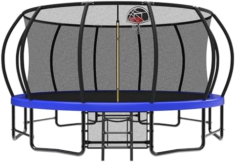 Lyromix 12 14 15 16FT Outdoor Trampolines for Kids and Adults | Lyromix Pumpkin Trampolin with Curved Poles for Kids an
