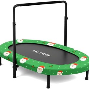 ANCHEER Kids Trampoline, Indoor Outdoor Jumping for Kids, 56" Diameter, 220LBS Capacity, Foldable, Adjustable Safety Han