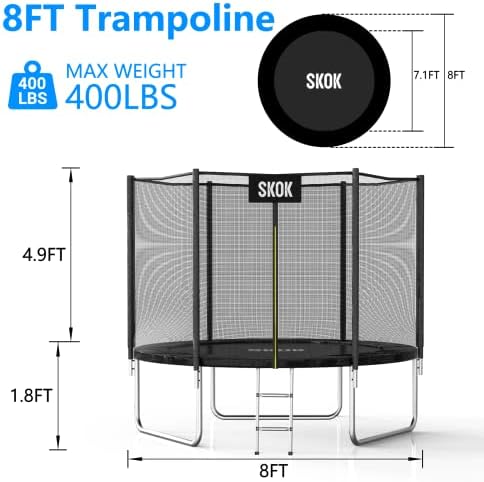 SKOK Kids Outdoor Trampoline, 400LBS ASTM Approved Net Trampoline, Kid Friendly, Outdoor Play, Durable and Safe, 12ft Di