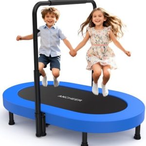 ANCHEER Mini Trampoline for Kids & Toddlers - Indoor/Outdoor Rebounder with Adjustable Handle ANCHEER 56'' Safe Oval Fit