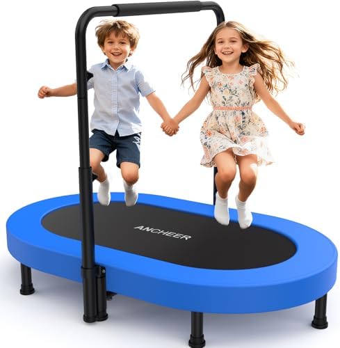 ANCHEER Mini Trampoline for Kids & Toddlers - Indoor/Outdoor Rebounder with Adjustable Handle ANCHEER 56'' Safe Oval Fit