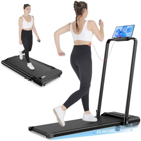 ANCHEER |0 HP Foldable Treadmill for Home Workouts with Handles | ANCHEER Portable Under Desk Treadmill with 12% Inclin