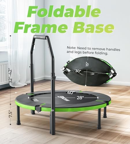 BCAN 40"/48" Foldable Mini Trampoline for Adults Indoor Workout | BCAN U/T Adjustable Foam Handle Rebounder Trampoline