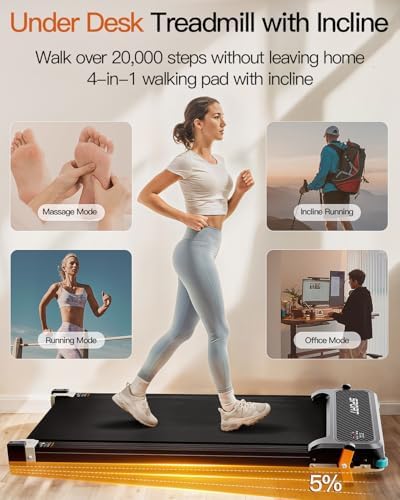 FUNRAY Versatile Walking Pad Treadmill with Incline - Dual-Sided Under Desk Treadmill with Foot Massage for Home & Offi