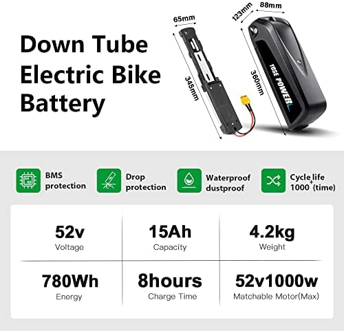 Yose 36V 13Ah 48V 13Ah Electric Bicycle Battery Down Tube Battery Safe Lock Led Indicator Light